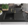 Mexen Leo Granitspüle 1-Becken mit Abtropffläche und Küchenarmatur Aster, schwarz - 6501-77-73450-57-B
