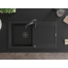 Mexen Leo Granitspüle 1-beckig mit Abtropffläche und Küchenarmatur Aster, schwarz - 6501-77-73450-70-B