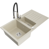 Mexen Matias Granitspüle 1,5 Kammern mit Abtropffläche und Küchenarmatur Aster, beige - 6502-69-73450-07