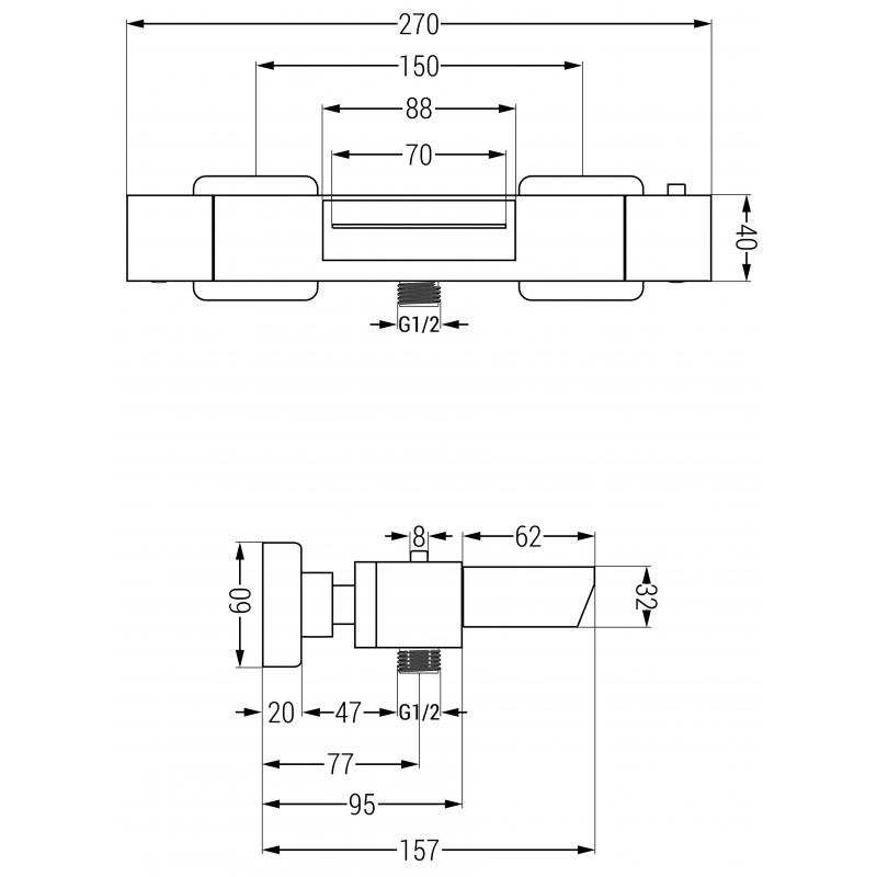 Mexen Cube Thermostat-Badewannenarmatur, Graphit - 77360-66
