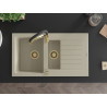 Mexen Matias Granitspüle 1,5-Becken mit Abtropffläche und Küchenarmatur Aster, beige - 6502-69-73450-57-G