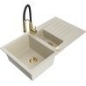 Mexen Matias Granitspüle 1,5-Kammer mit Abtropffläche und Küchenarmatur Aster, beige - 6502-69-73450-57-G