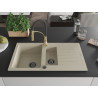Mexen Matias Granitspüle 1,5-Becken mit Abtropffläche und Küchenarmatur Aster, beige - 6502-69-73450-57-B