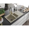 Mexen Matias Granitspüle 1,5-Becken mit Abtropffläche und Küchenarmatur Aster, beige - 6502-69-73450-57-B