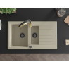 Mexen Matias Granitspüle 1,5-Becken mit Abtropffläche und Küchenarmatur Aster, beige - 6502-69-73450-57-B