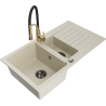 Mexen Matias Granitspüle 1,5-Becken mit Abtropffläche und Küchenarmatur Aster, beige - 6502-69-73450-57-B