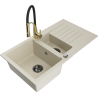 Mexen Matias Granitspüle 1,5-beckig mit Abtropffläche und Küchenarmatur Aster, beige - 6502-69-73450-57-B