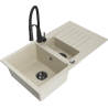 Mexen Matias Granitspüle 1,5-Becken mit Abtropffläche und Küchenarmatur Aster, beige - 6502-69-73450-70-B