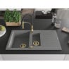 Mexen Matias Granitspüle 1,5-Becken mit Abtropffläche und Küchenarmatur Aster, grau - 6502-71-73450-57-G