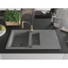 Mexen Matias Granitspüle 1,5-Becken mit Ablage und Küchenarmatur Aster, grau - 6502-71-73450-57-B