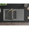 Mexen Matias 1,5-Kammer Granitspüle mit Abtropffläche und Küchenarmatur Aster, grau - 6502-71-73450-57-B