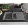 Mexen Matias Granitspüle 1,5-Becken mit Abtropffläche und Küchenarmatur Aster, grau - 6502-71-73450-70-B