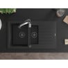 Mexen Matias Granitspüle 1,5-Becken mit Abtropffläche und Küchenarmatur Aster, schwarz/silber - 6502-73-73450-07-B