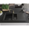 Mexen Matias Granitspüle 1,5-beckig mit Ablage und Küchenarmatur Aster, schwarz/silber - 6502-73-73450-57-B