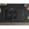 Mexen Matias Granitspüle 1,5-Becken mit Abtropffläche und Küchenarmatur Aster, schwarz/silber - 6502-73-73450-70-B