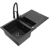 Mexen Matias Granitspüle 1,5-Becken mit Abtropffläche und Küchenarmatur Aster, schwarz/silber - 6502-73-73450-70-B