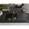 Mexen Matias Granitspüle 1,5-fach mit Abtropffläche und Küchenarmatur Aster, schwarz/gold-metallic - 6502-75-73450-57-G