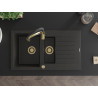 Mexen Matias Granitspüle 1,5-beckig mit Abtropffläche und Küchenarmatur Aster, schwarz/gold metallic - 6502-75-73450-57-G