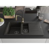 Mexen Matias Granitspüle 1,5-Becken mit Abtropffläche und Küchenarmatur Aster, schwarz/goldenes Metallik - 6502-75-73450-57-B