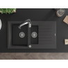 Mexen Matias 1,5-Kammer Granitspüle mit Abtropffläche und Küchenarmatur Aster, schwarz gesprenkelt - 6502-76-73450-07