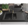 Mexen Matias Granitspüle 1,5-Becken mit Abtropffläche und Küchenarmatur Aster, schwarz gesprenkelt - 6502-76-73450-57-B