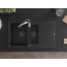 Mexen Matias Granit-Spüle 1,5-fach mit Abtropffläche und Küchenarmatur Aster, schwarz - 6502-77-73450-07-B