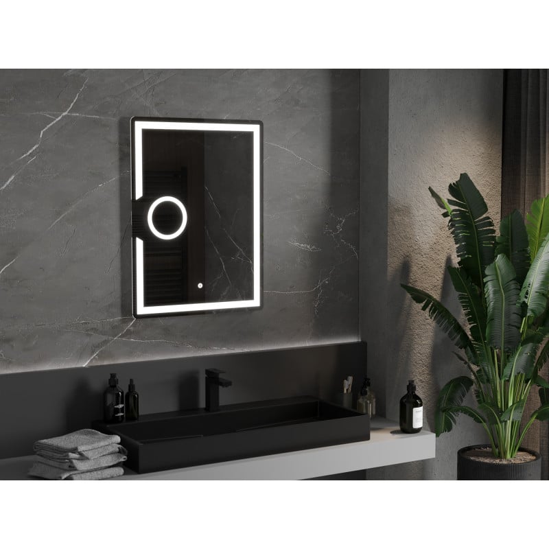Mexen Onyx beleuchteter Badezimmerspiegel mit Kosmetikspiegel 60 x 80 cm, LED 6000K, Antibeschlag - 9813-060-080-611-00