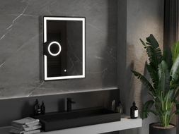 Mexen Onyx beleuchteter Badezimmerspiegel mit Kosmetikspiegel 60 x 80 cm, LED 6000K, Antibeschlag - 9813-060-080-611-00
