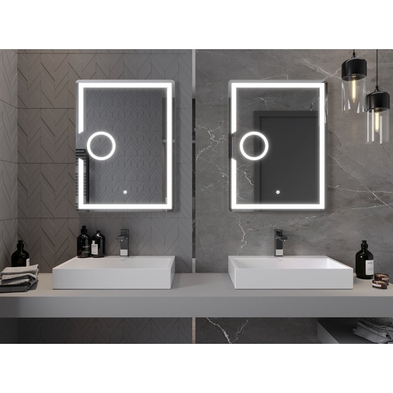 Mexen Onyx beleuchteter Badezimmerspiegel mit Kosmetikspiegel 60 x 80 cm, LED 6000K, Antibeschlag - 9813-060-080-611-00