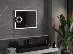 Mexen Onyx beleuchteter Badezimmerspiegel mit Kosmetikspiegel 80 x 60 cm, LED 6000K, Antibeschlag - 9813-080-060-611-00