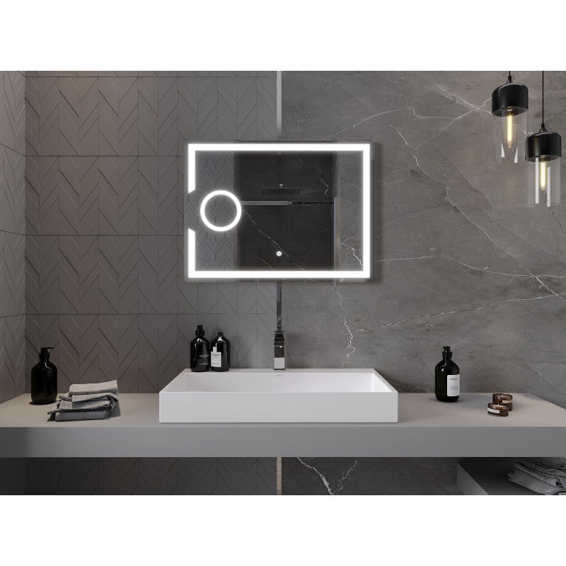 Mexen Onyx beleuchteter Badezimmerspiegel mit Kosmetikspiegel 80 x 60 cm, LED 6000K, Antibeschlag - 9813-080-060-611-00