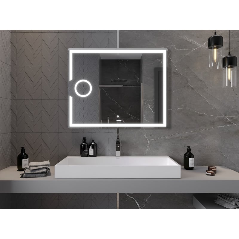 Mexen Onyx beleuchteter Badezimmerspiegel mit Kosmetikspiegel 100 x 80 cm, LED 6000K, Antibeschlag - 9813-100-080-611-00