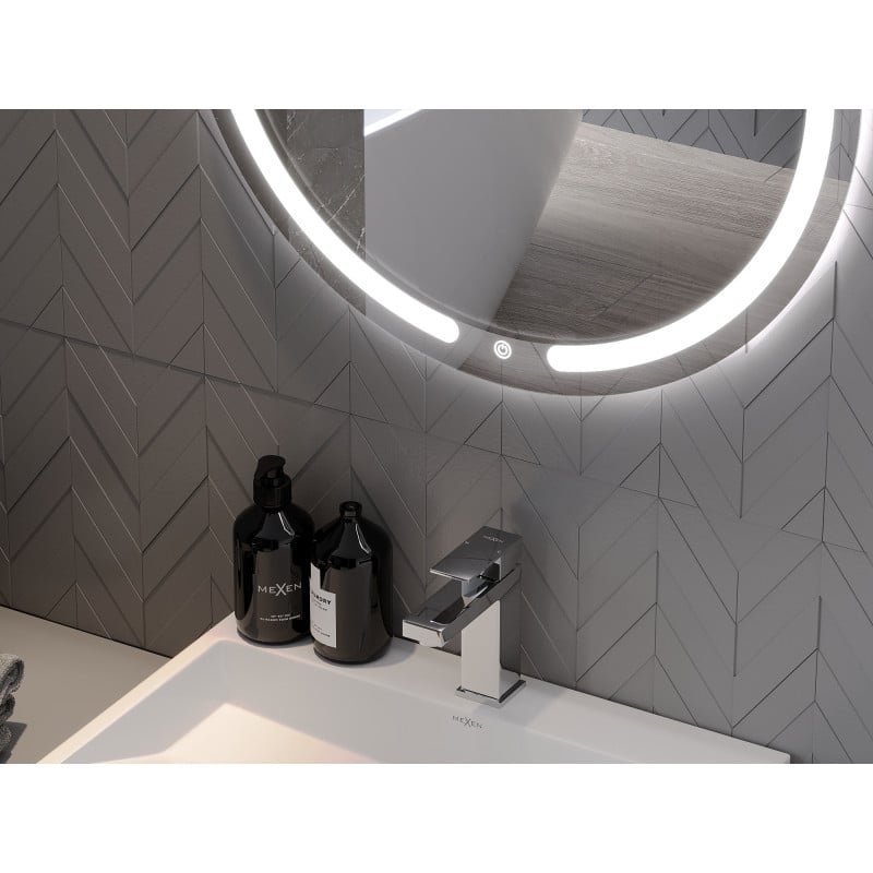 Mexen Rose beleuchteter runder Badezimmerspiegel, 70 cm, LED 6000K, Antibeschlag - 9810-070-070-611-00