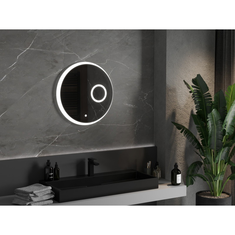 Mexen Ella beleuchteter Badezimmerspiegel mit Kosmetikspiegel, rund 60 cm, LED 6000K, Antibeschlag - 9811-060-060-611-00