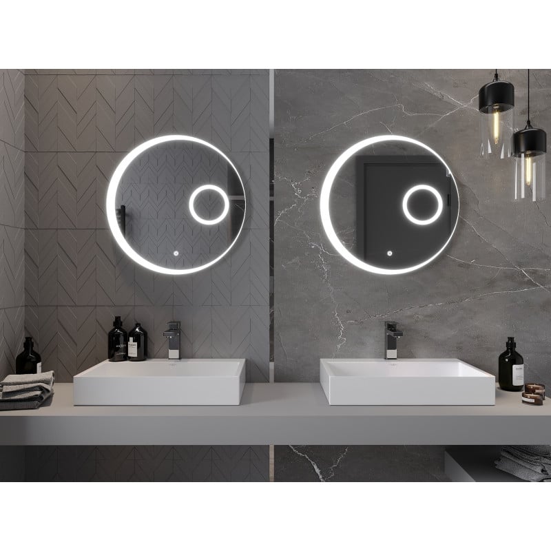 Mexen Ella beleuchteter Badezimmerspiegel mit Kosmetikspiegel, rund 60 cm, LED 6000K, Antibeschlag - 9811-060-060-611-00