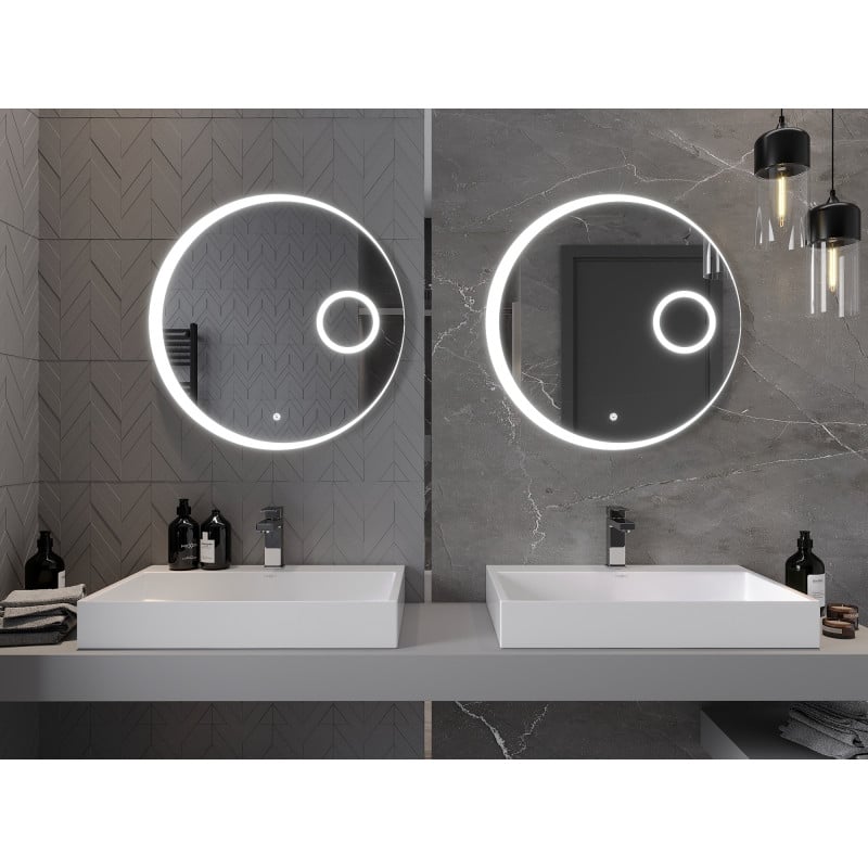 Mexen Ella beleuchteter Badezimmerspiegel mit Kosmetikspiegel, rund 70 cm, LED 6000K, Antibeschlag - 9811-070-070-611-00