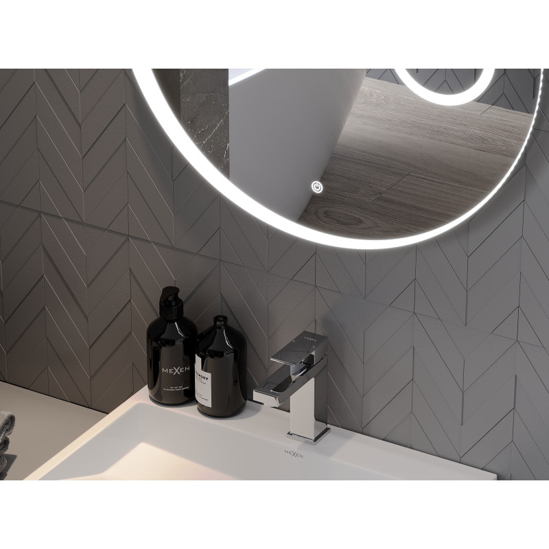 Mexen Ella beleuchteter Badezimmerspiegel mit Kosmetikspiegel, rund 70 cm, LED 6000K, Antibeschlag - 9811-070-070-611-00