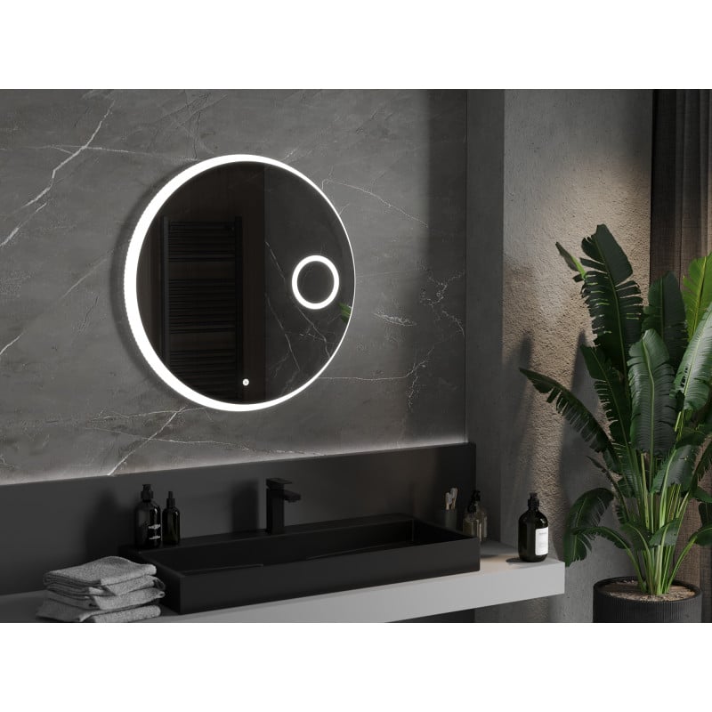 Mexen Ella beleuchteter Badezimmerspiegel mit Kosmetikspiegel, rund 80 cm, LED 6000K, Antifog - 9811-080-080-611-00