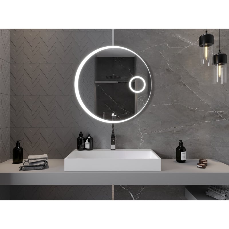 Mexen Ella beleuchteter Badezimmerspiegel mit Kosmetikspiegel, rund 80 cm, LED 6000K, Antifog - 9811-080-080-611-00