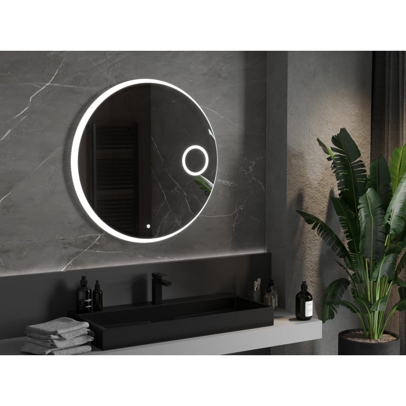 Mexen Ella beleuchteter Badezimmerspiegel mit Kosmetikspiegel, rund 90 cm, LED 6000K, Antibeschlag - 9811-090-090-611-00