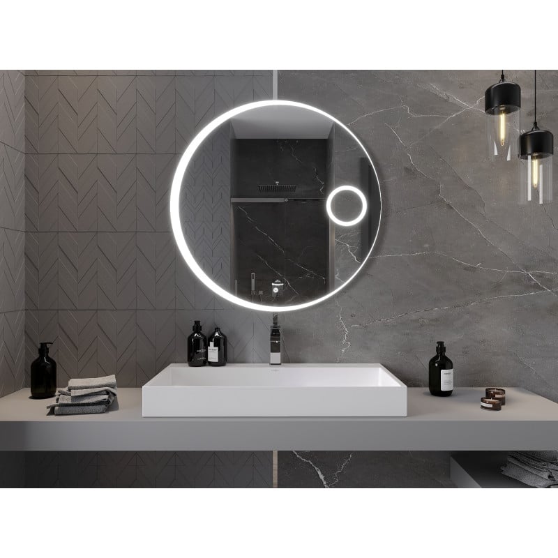Mexen Ella beleuchteter Badezimmerspiegel mit Kosmetikspiegel, rund 90 cm, LED 6000K, Antibeschlag - 9811-090-090-611-00
