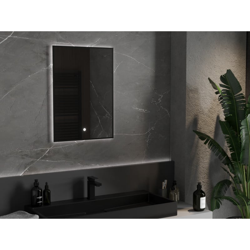 Mexen Erma beleuchteter Badezimmerspiegel 50 x 70 cm, LED 6000K, Antibeschlag, schwarzer Rahmen - 9814-050-070-611-70
