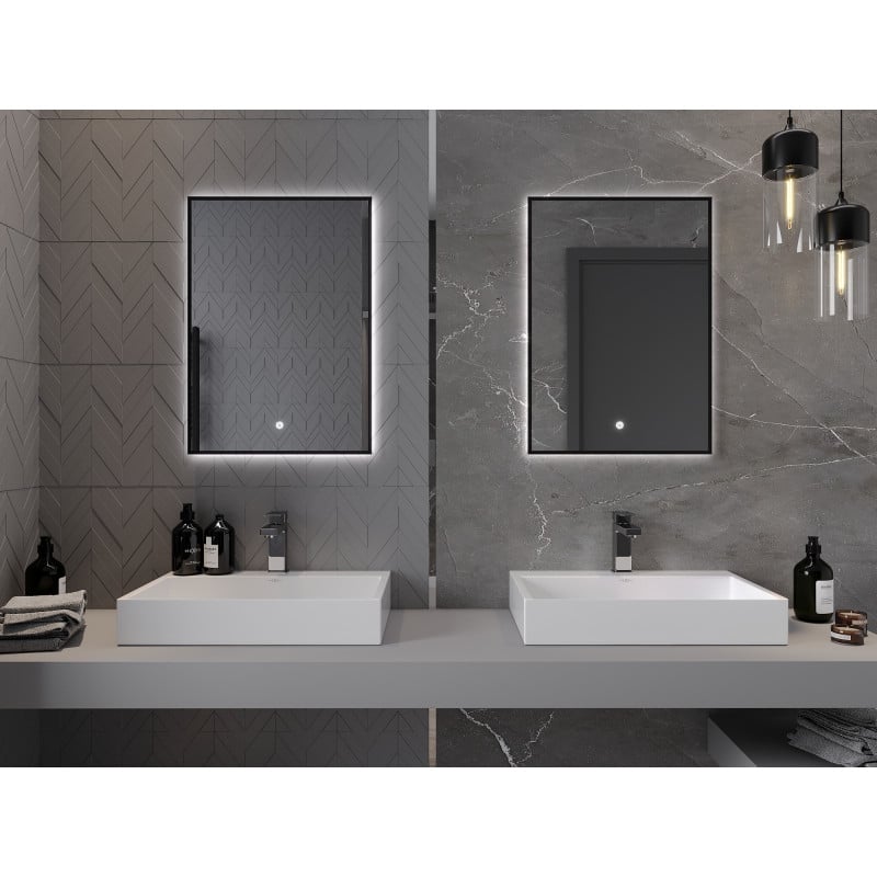 Mexen Erma beleuchteter Badezimmerspiegel 50 x 70 cm, LED 6000K, Antibeschlag, schwarzer Rahmen - 9814-050-070-611-70