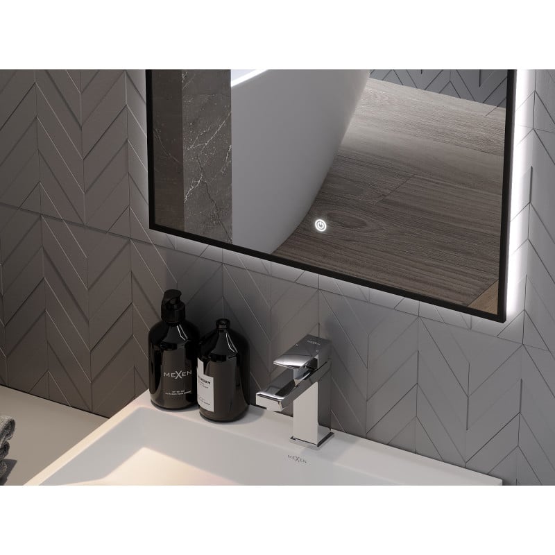 Mexen Erma beleuchteter Badezimmerspiegel 50 x 70 cm, LED 6000K, Antibeschlag, schwarzer Rahmen - 9814-050-070-611-70