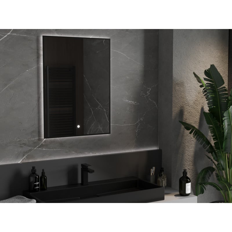 Mexen Erma beleuchteter Badezimmerspiegel 60 x 80 cm, LED 6000K, Antibeschlag, schwarzer Rahmen - 9814-060-080-611-70