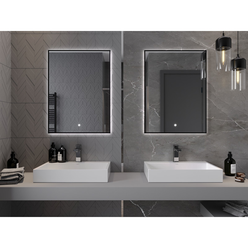Mexen Erma beleuchteter Badezimmerspiegel 60 x 80 cm, LED 6000K, Antibeschlag, schwarzer Rahmen - 9814-060-080-611-70