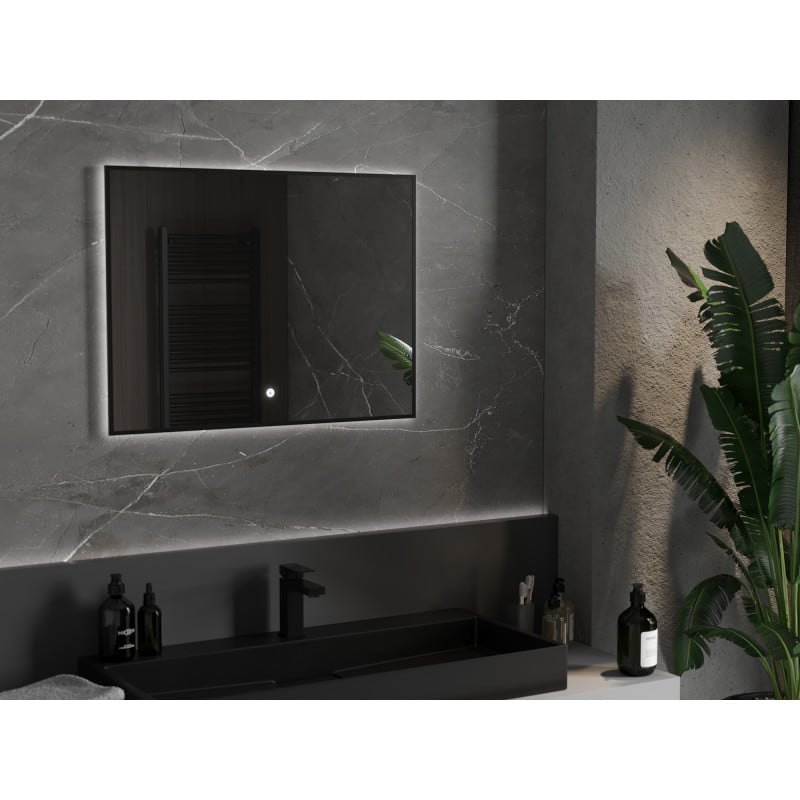 Mexen Erma beleuchteter Badezimmerspiegel 80 x 60 cm, LED 6000K, Antibeschlag, schwarzer Rahmen - 9814-080-060-611-70