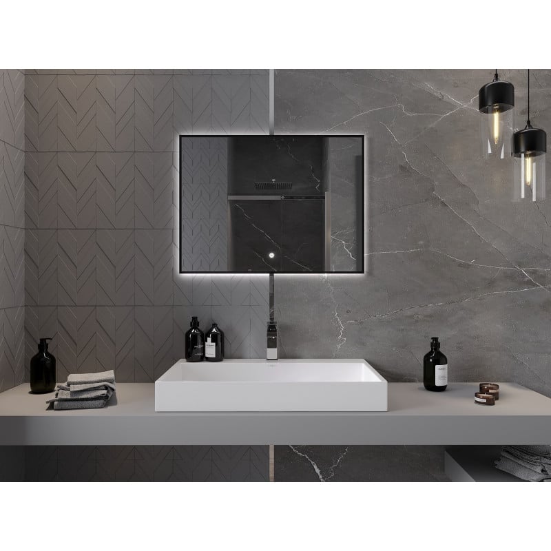 Mexen Erma beleuchteter Badezimmerspiegel 80 x 60 cm, LED 6000K, Antibeschlag, schwarzer Rahmen - 9814-080-060-611-70