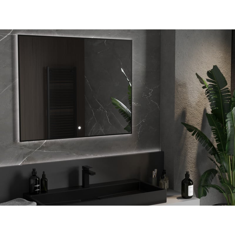 Mexen Erma beleuchteter Badezimmerspiegel 100 x 80 cm, LED 6000K, Antibeschlag, schwarzer Rahmen - 9814-100-080-611-70