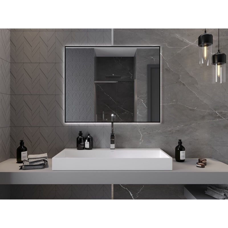 Mexen Erma beleuchteter Badezimmerspiegel 100 x 80 cm, LED 6000K, Antibeschlag, schwarzer Rahmen - 9814-100-080-611-70